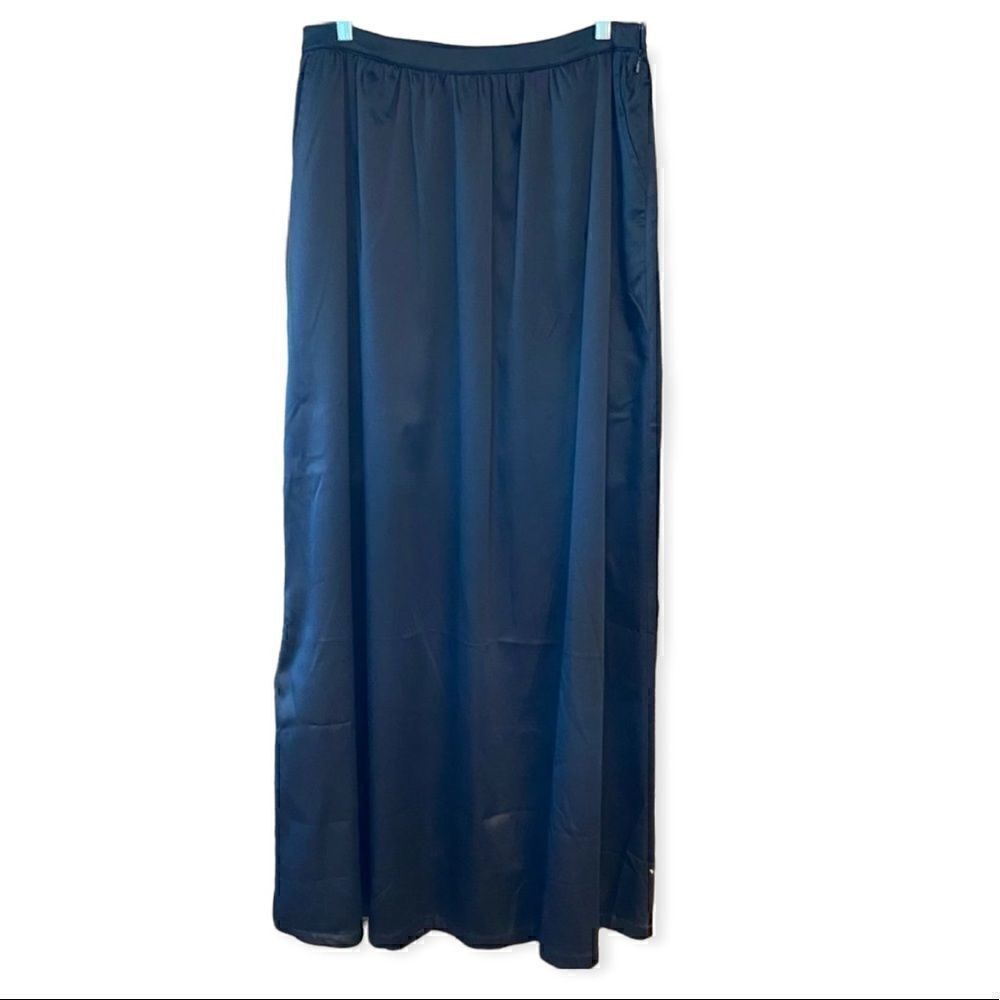Pim + Larkin Sz M Navy Blue Satin Evening Wedding Long Maxi Flowy Skirt